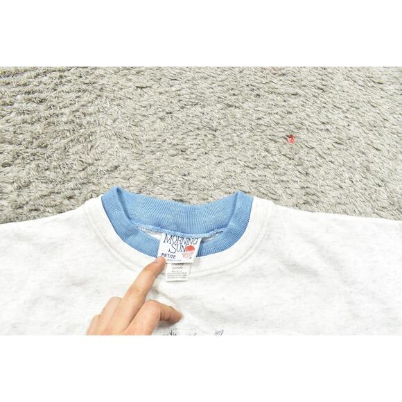 Vintage Morning Sun White Cotton Pullover Sweater, Petite L USA Made Winter - Picture 4 of 7